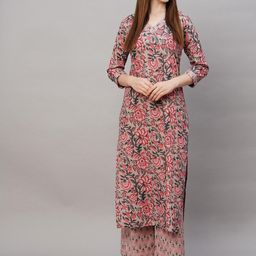 GoSriKi Women Floral Printed Regular Kurta with Palazzos-image-2
