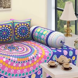 Myntra Elegant Homes Blue & Pink 6 Pieces Floral Printed Cotton Diwan Set-picture-16