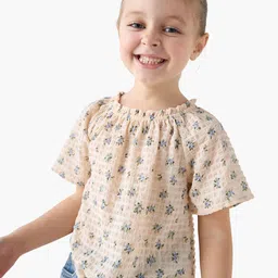 Juniors by Babyshop Girls Floral Printed Round Neck Short Sleeves Regular Top-30