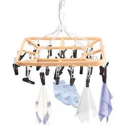 Myntra Elegant Homes Cream-Coloured & Brown 32 Clips Flying 360 RotatingClothHanger-26