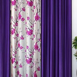 Galaxy Home Decor Purple & White 3 Pieces Floral Printed Long Door Curtains-image-84