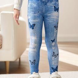 INCLUD Girls Butterfly Printed Denim Look Legging-image-67