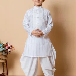 TAKE STYLE Boys White Cotton Blend Embroidered Kurta Sets-picture-38
