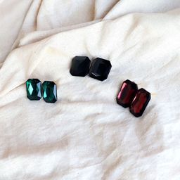 BeAbhika Set Of 3 Geometric Glass Crystal Studs Earrings-18