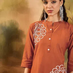 Sangria Women Floral Embroidered Cotton Kurta with Trousers-33