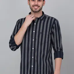 Cantabil Men Spread Collar Striped Cotton Casual Shirt-image-40