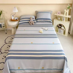JC HOME Grey & Blue Striped 220 TC Pure Cotton King Bedsheet Set 2.30 m x 2.00 m-image-28