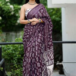 HERE&NOW Pure Cotton Bhagalpuri Saree-image-72