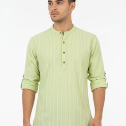 Anouk Rustic Striped Band Collar Kurta-picture-12