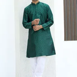 KRAFT INDIA Floral Self Design Mandarin Collar Straight Kurta With Pyjamas-23