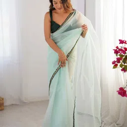 HERE&NOW Solid Net Saree With Embellished Border image 3