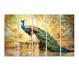 RANDOM Vinyl Beige & Teal 5 Piece Birds and Animals Canvas Wall Paintings-picture-43