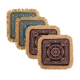 Kuber Industries Purple & Blue 4 Pieces Floral Printed Velvet Pooja Mats-image-59