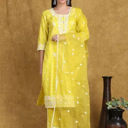 SHIFORY Floral Embroidered Thread Work Pure Cotton Kurta with Trouser & Dupatta-picture-30