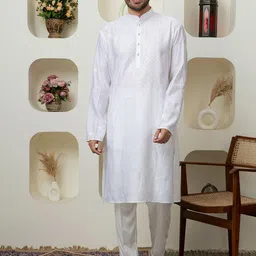 Dulha Ghar Men Floral Embroidered Regular Thread Work Raw Silk Kurta with Pyjamas-picture-12