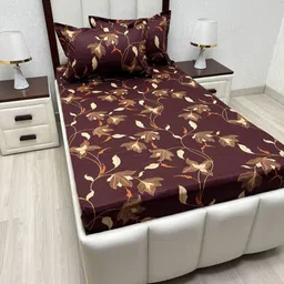 Pure Decor Brown & Beige Floral 330 TC Single Bedsheet with 2 Pillow Covers-picture-29
