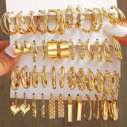 DressBerry Set Of 24 Gold-Plated Alloy Pearls Half Hoop Earrings-picture-43