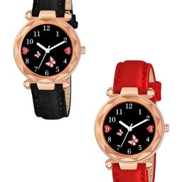 Gopal Shopcart Unisex Set of 2 Printed Straps Analogue Watch GR379RG BFly BLK RED Vel L-image-50