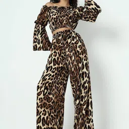 SHOWOFF Printed Off-Shoulder Top With Trousers Co-Ords-picture-5