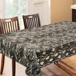 Dakshya Industries Black & Gold-Toned Floral Waterproof Plastic 6-Seater Table Cover-25
