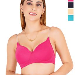 Liigne Women Pack Of 4 Transparent Strap Everyday Padded Bra-picture-17
