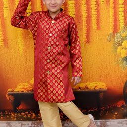 BownBee Boys Self Design Ethnic Printed Sherwani Set-45