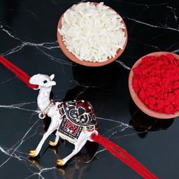 LUCKY JEWELLERY Gold-Plated Rakhi With Roli Chawal & Greeting Card-image-25