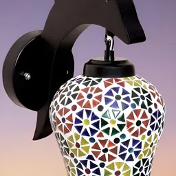 KINIS Black & Blue Printed Wooden Bell Shaped Wall Lamp-image-49