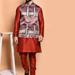 PRINTCULTR Men Regular Pure Silk Kurta with Trousers-picture-16