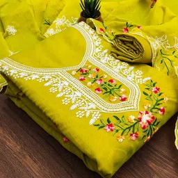 HMP Fashion Floral Embroidered Jacquard Chanderi Unstitched Dress Material-picture-9
