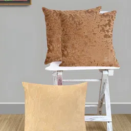IVAZA Brown Set of 3 Abstract Velvet Square Cushion Covers-104