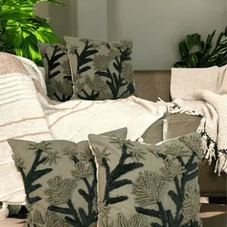 LUSHLYF Green & Grey Set of 4 Quirky Square Cushion Covers-40