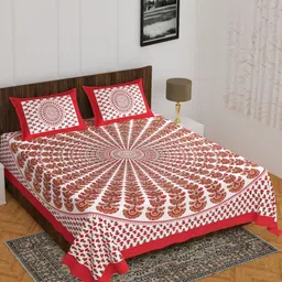 UNIBLISS Red & White Floral Cotton 144 TC Double Queen Bedsheet Set-2.15mx2.35m-picture-41