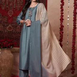 Anni Designer Notch-Neck Straight Kurta With Palazzo & Dupatta-image-84