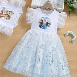YK Girls Flutter Sleeve Fit & Flare Dress-image-4