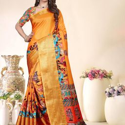 SUPERLAXMI Kalamkari Zari Silk Blend Designer Saree-picture-6