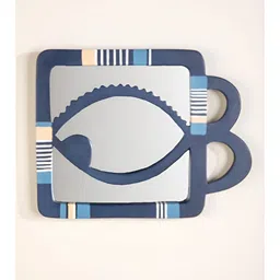 FREEDOM TREE Eye Candy Navy blue & Grey Printed Fish Shaped Wood & Glass Wall Mirror-33