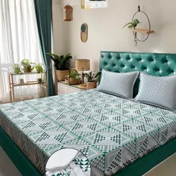 KLOTTHE Green & White Geometric Printed Cotton 400 TC King Bedsheet Sets 2.5 m x 2.25 m-32