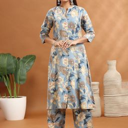 COTTON CULTURE Floral Printed Panelled Pure Cotton A-Line Kurta With Trousers-38