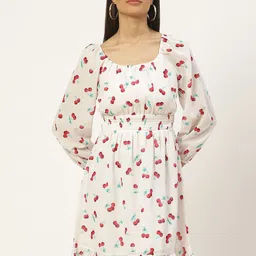Moda Rapido Print Puff Sleeve Georgette A-Line Dress-image-24