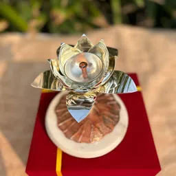 Barn 14 Silver-Plated Textured Lotus Diya On Marble Base-image-46