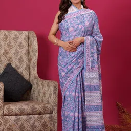 Vanedik Floral Pure Cotton Block Print Saree-image-1