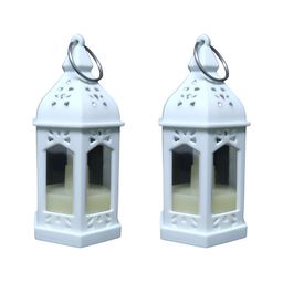 Extreme Karigari White 2 Pieces Lantern Textured Candle Holder With Led-image-33