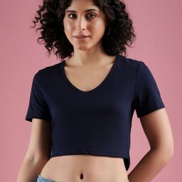 Mayra Women Solid V-Neck Cotton T-shirt-image-55
