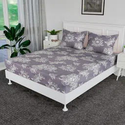 RUBOXA Grey & White Ethnic Motifs 144 TC King Bedsheet with 2 Pillow Covers-image-37