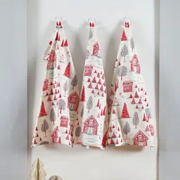 Ratan Cart 3Pcs White & Red Printed Cotton Kitchen Towels-5