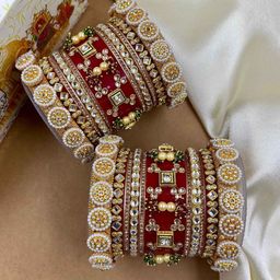 Wedding Chuda by Hitesh Bangles Set Of 22 Stone-Studded & Beaded Bangles-image-16