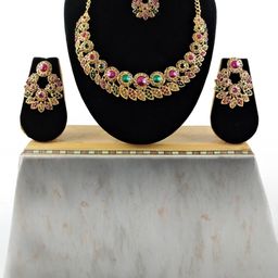 VATSALYA creation Alloy Gold- plated Ruby Red Green Jewellery Set image 2