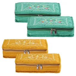 Kuber Industries Yellow & Green 4 Pieces Embroidered Jewellery Organisers-15