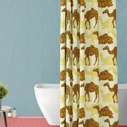 ArtzFolio Brown & Yellow Printed Water Proof Shower Curtain-image-65